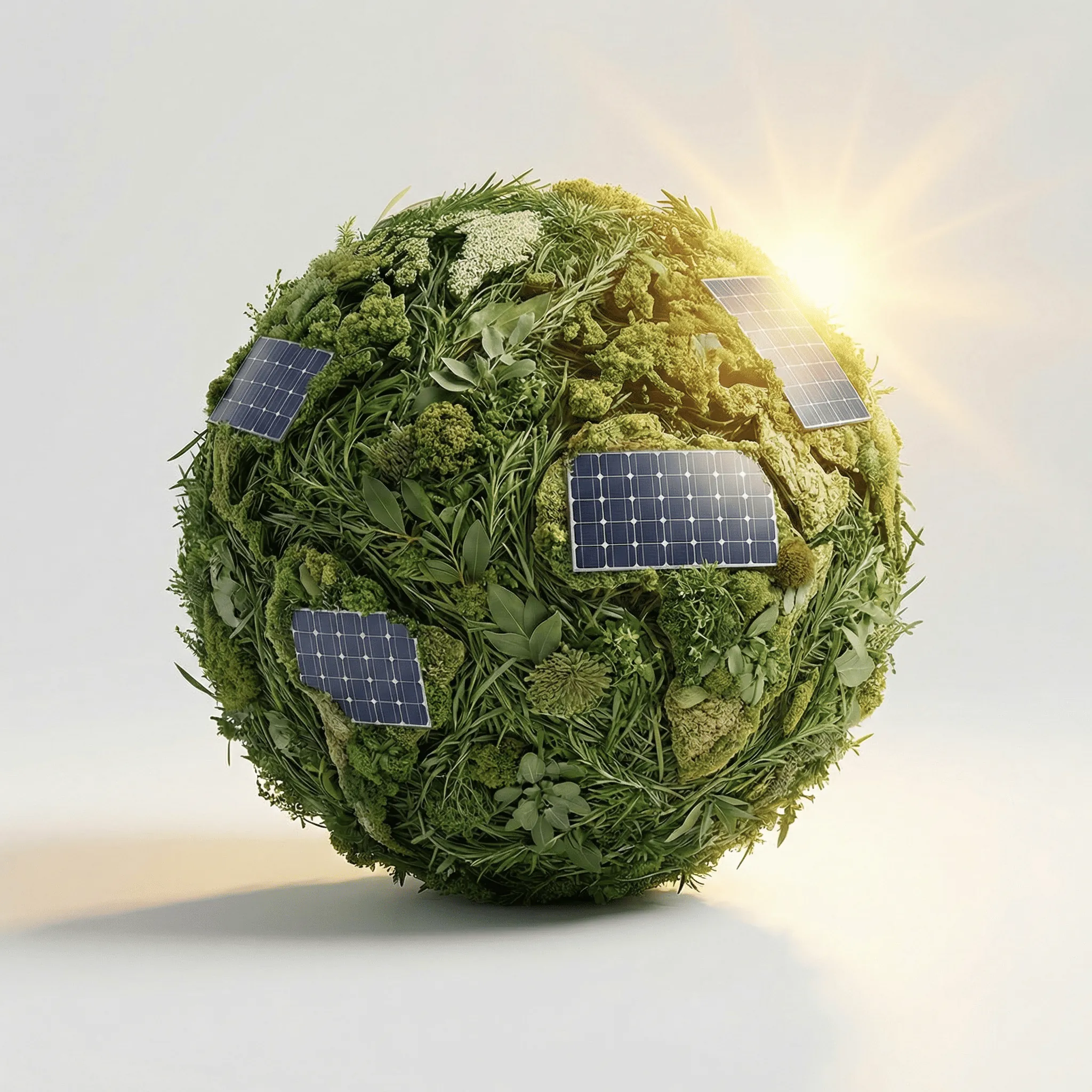 Mundo ecológico con paneles solares integrados representando energía renovable global