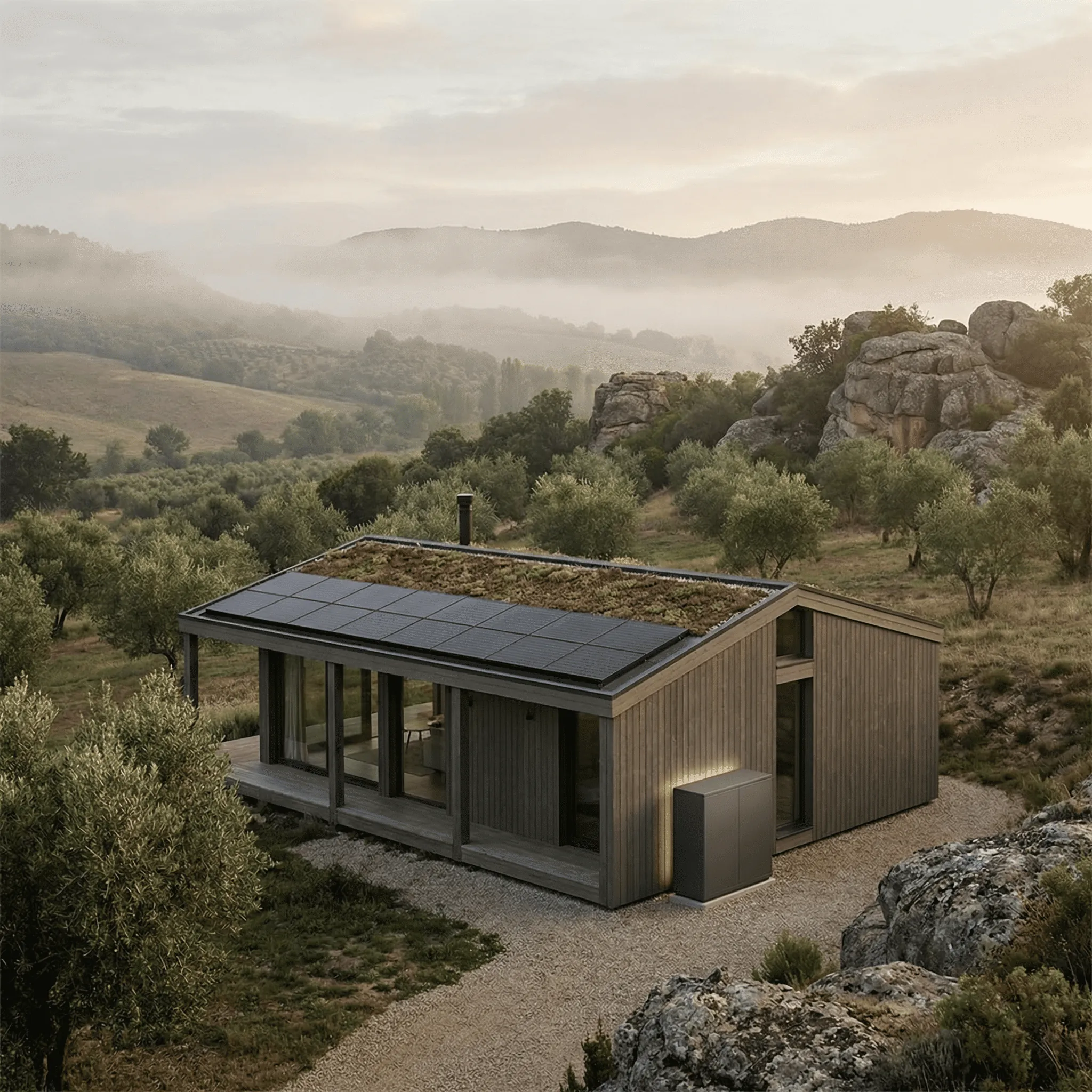 Modern sustainable house with solar panels
